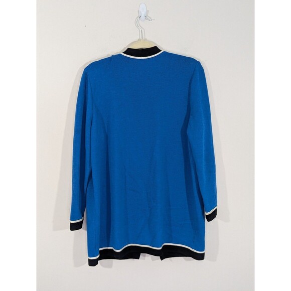 St. John Cardigan Sweater Sz M Open Front Blue Black Trim Santana Knit Pockets - Picture 8 of 8